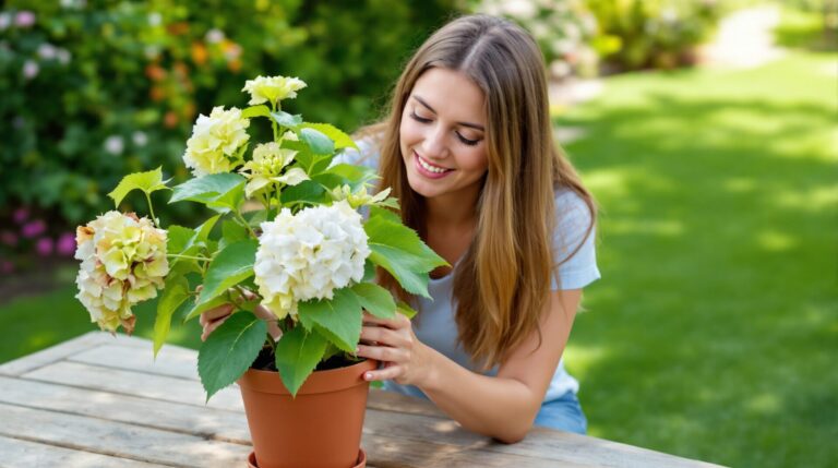 hortensia en pot qui fane