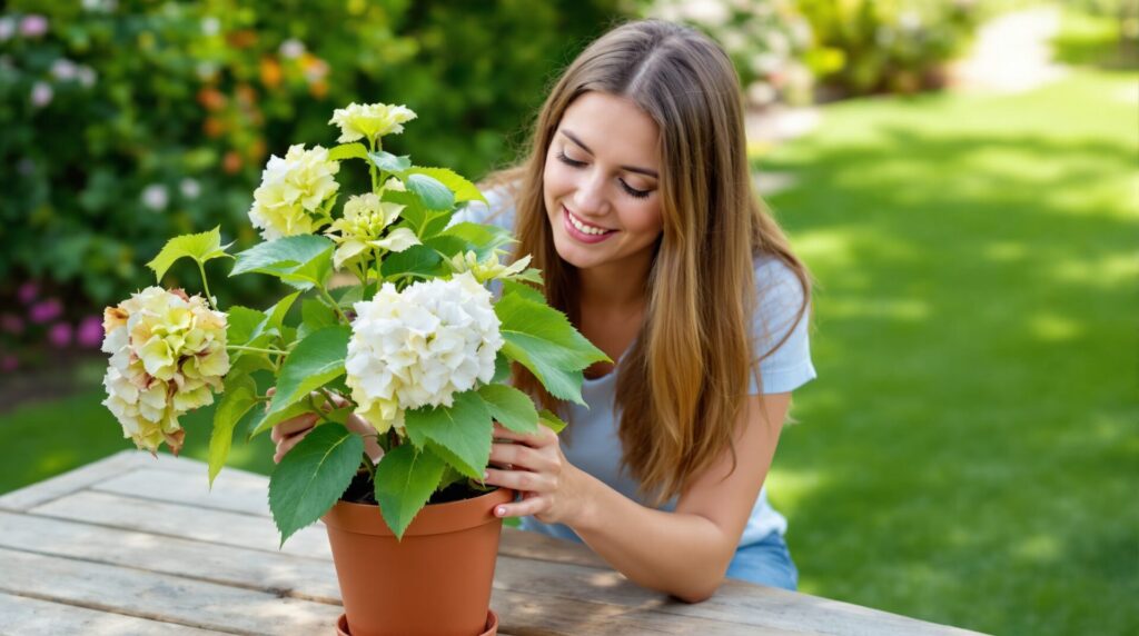 hortensia en pot qui fane