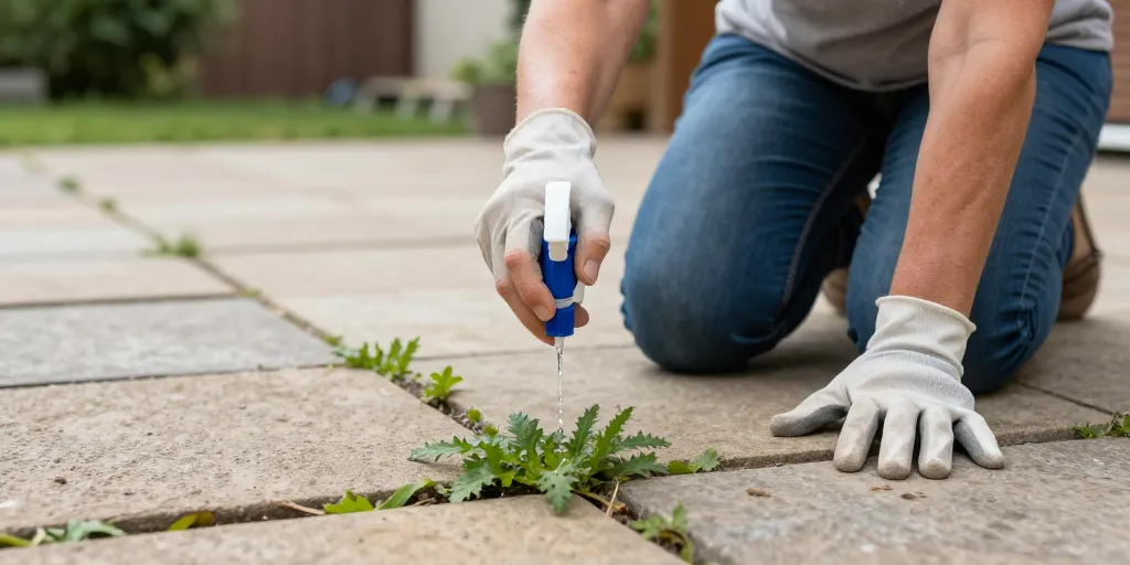 desherbant entre les dalles