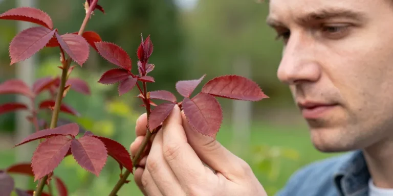 rosier feuilles rouges